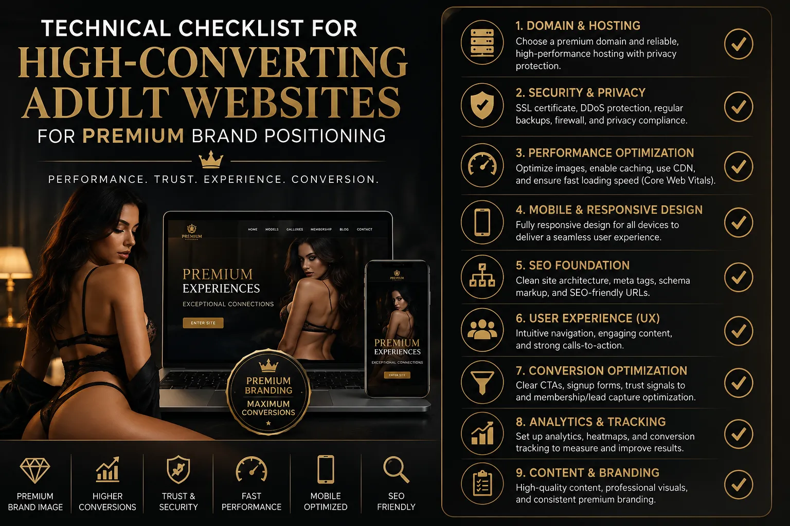 Discover the essential technical checklist for building high-converting adult websites that strengthen premium branding, speed, SEO, and UX.