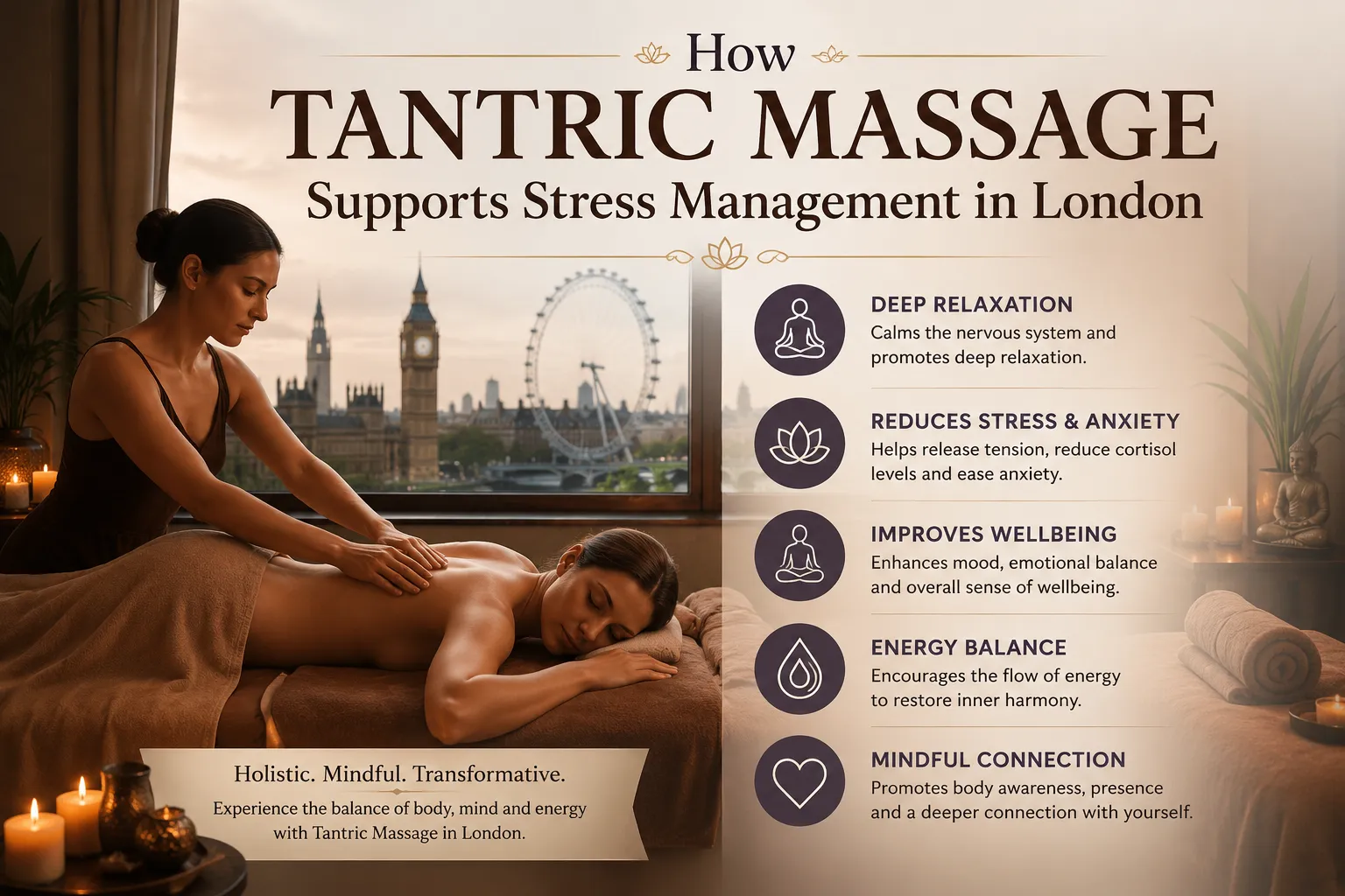Explore how tantric massage in London may support stress management through relaxation, mindful touch, breathing, body awareness, and a calm private setting.